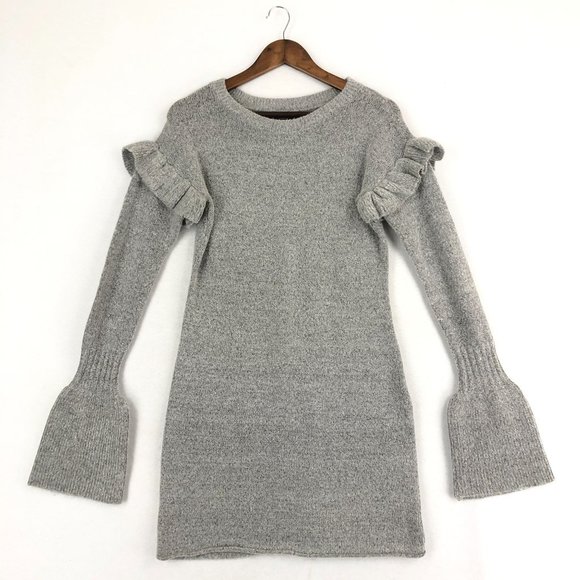 Romeo + Juliet Couture Women's Size Small Grey Knit Ruffle Sweater Mini Dress - Picture 1 of 10